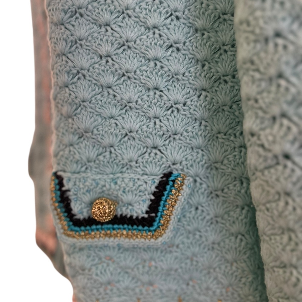 Berek Turquoise Vintage Beaded Embroidered Full Zipper Cardigan Sweater Small - Picture 3 of 5
